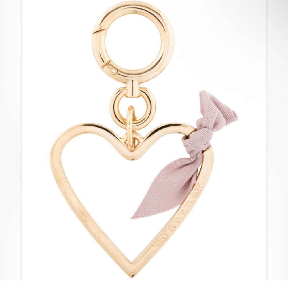 Burberry Gold Heart Bag Charm • Polished Metal with Pink Ribbon NIB
